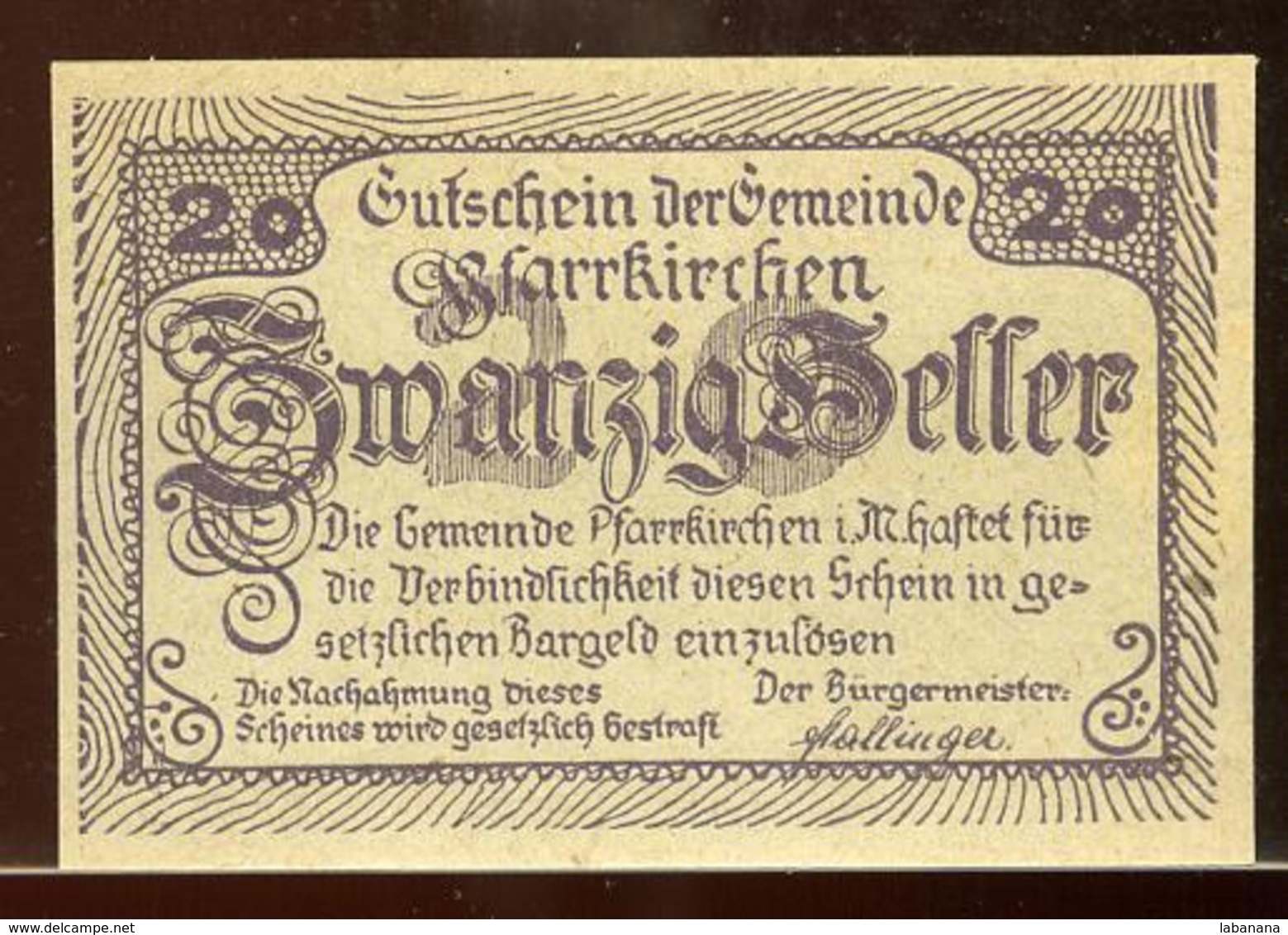 344-Pfarrkirchen Im Muehlkreiss Billets De 2x20 Et 2x50h 1920 - Austria