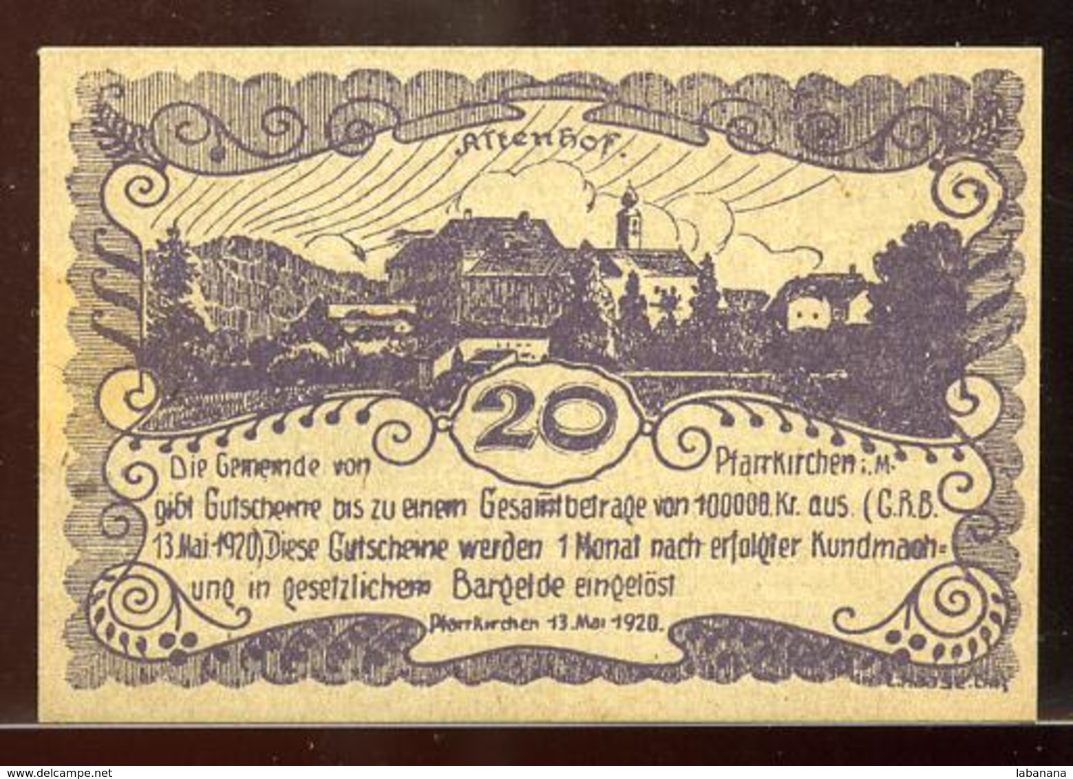 344-Pfarrkirchen Im Muehlkreiss Billets De 2x20 Et 2x50h 1920 - Austria
