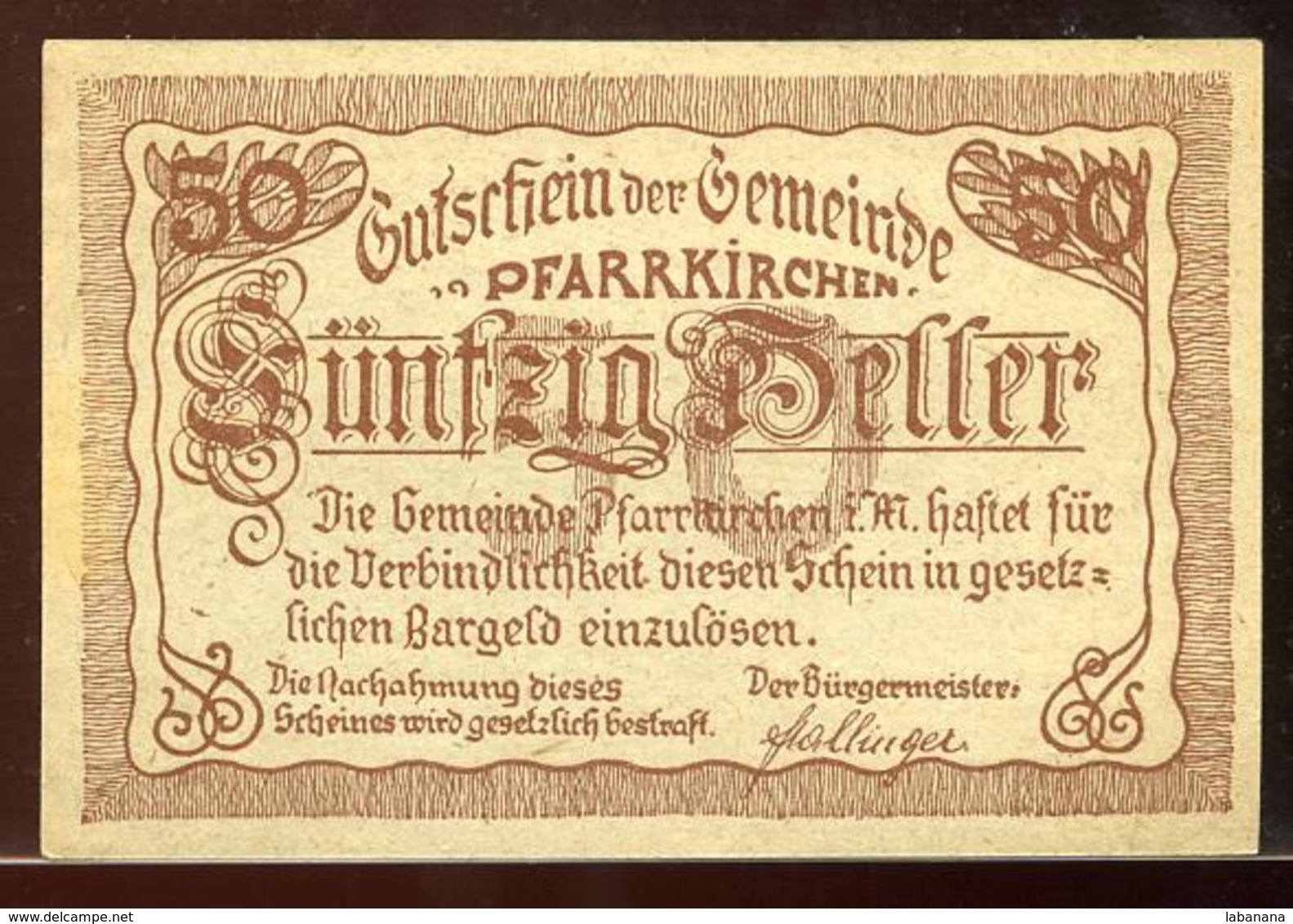 344-Pfarrkirchen im Muehlkreiss billets de 2x20 et 2x50h 1920