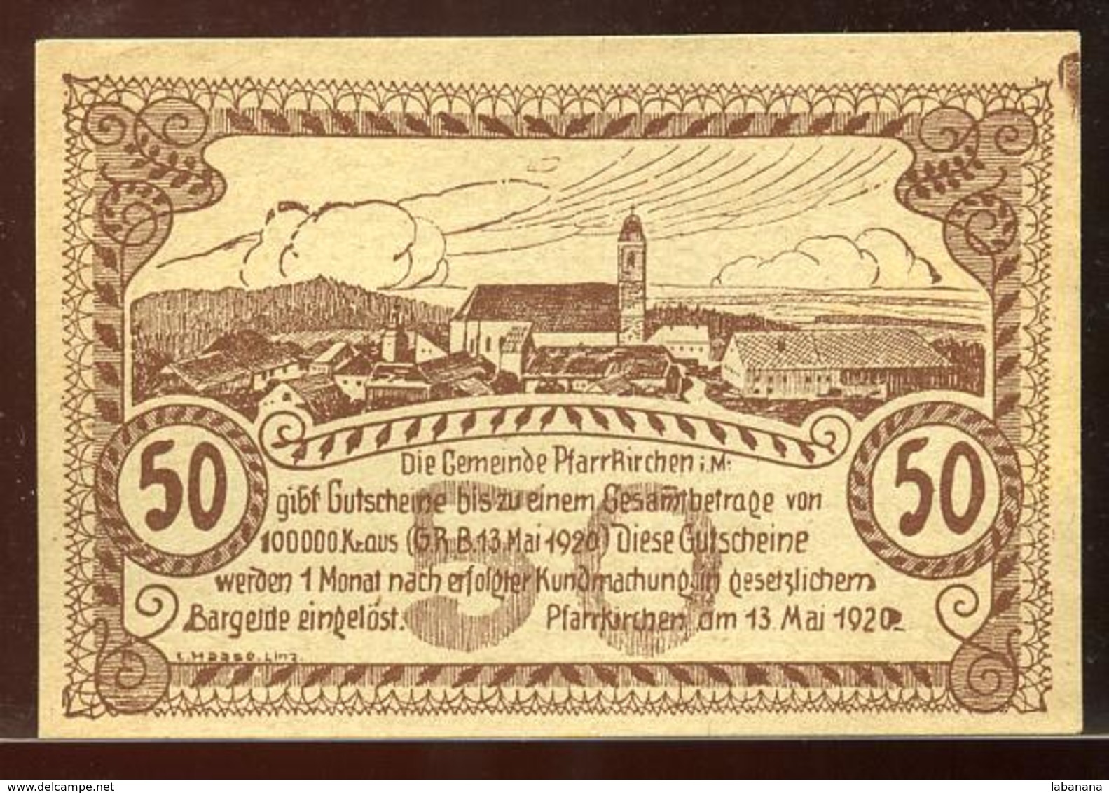 344-Pfarrkirchen im Muehlkreiss billets de 2x20 et 2x50h 1920