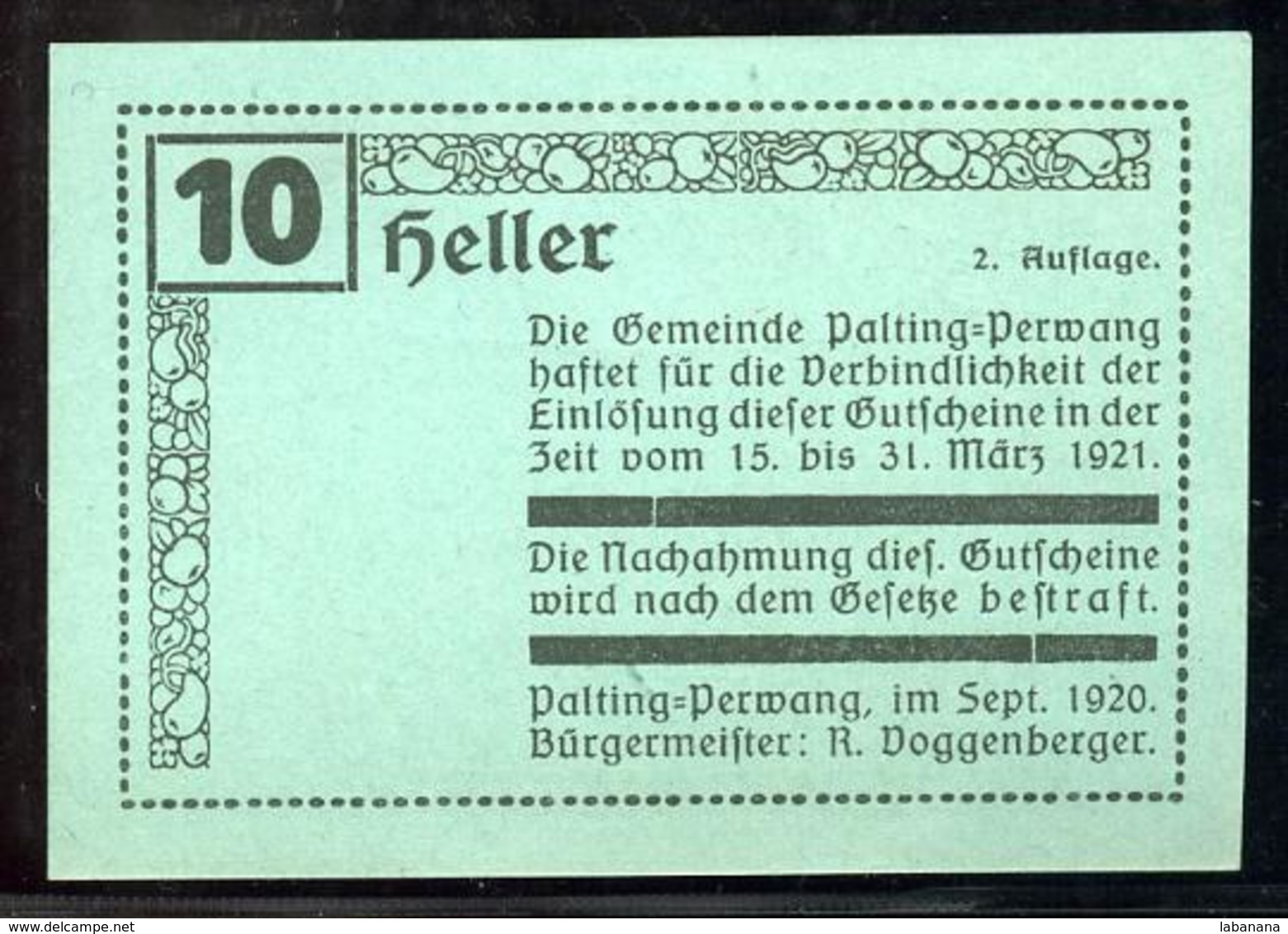 344-Palting-Perwang Billets De 10, 20 Et 50h 1920 - Autriche