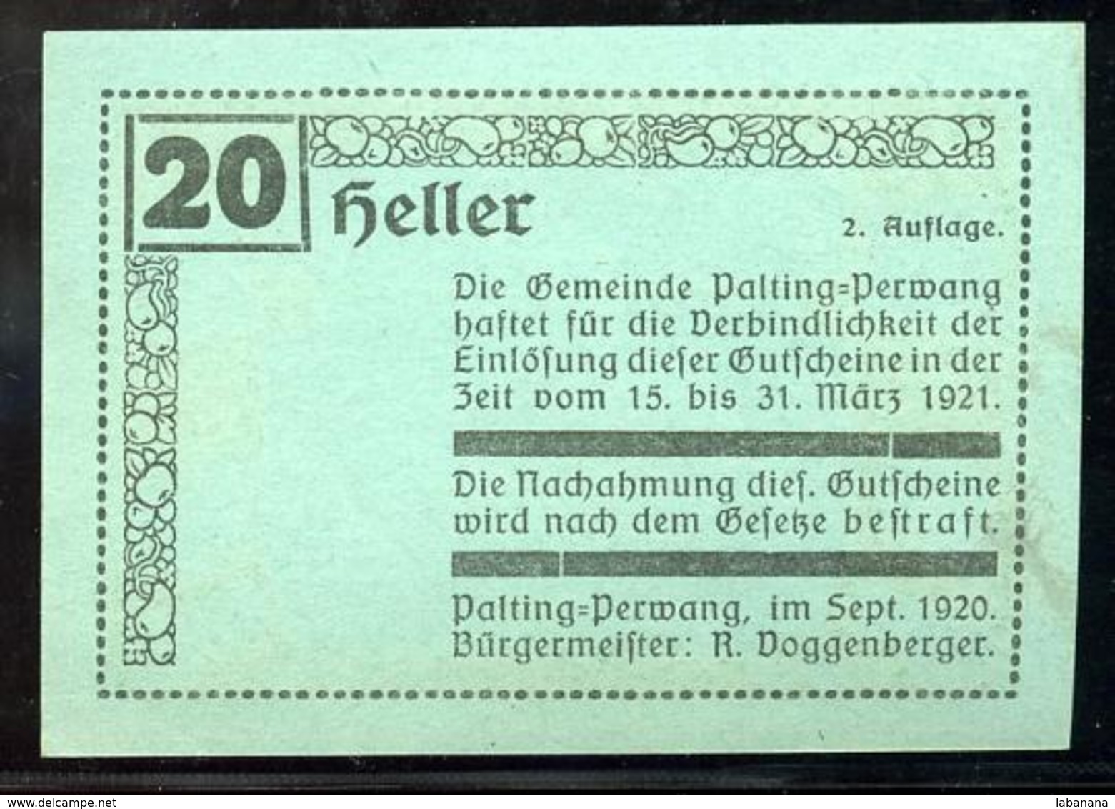 344-Palting-Perwang Billets De 10, 20 Et 50h 1920 - Autriche