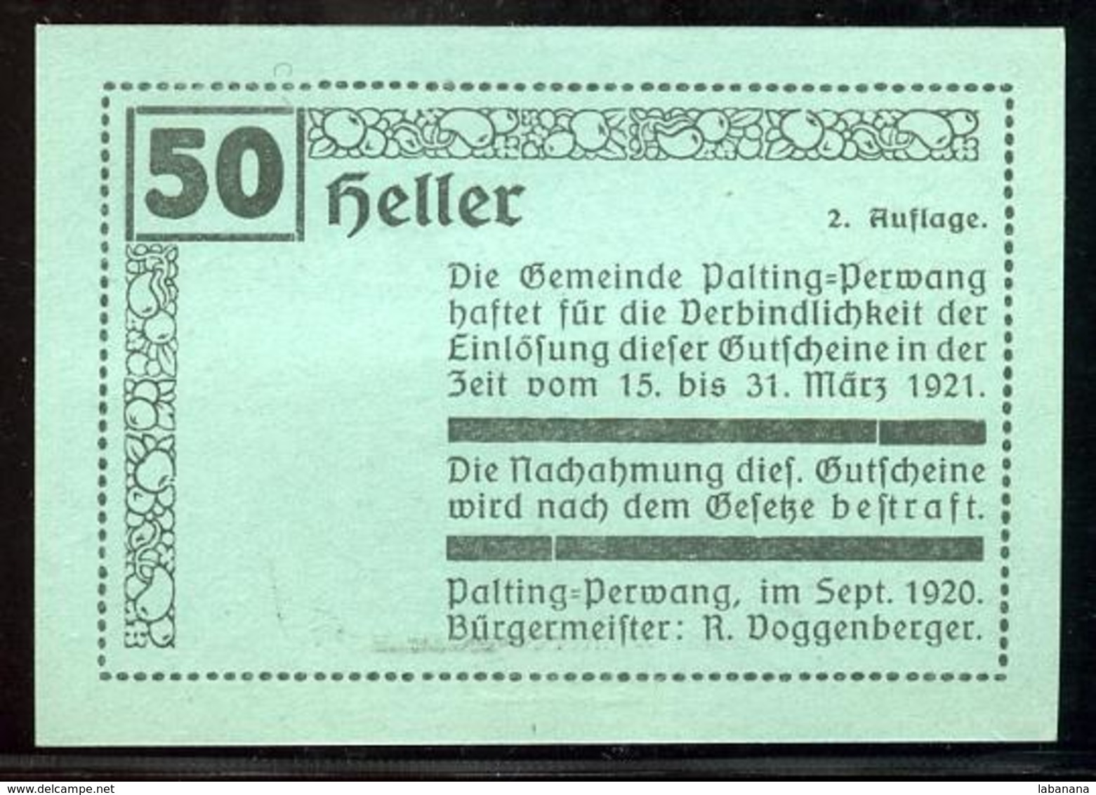 344-Palting-Perwang Billets De 10, 20 Et 50h 1920 - Autriche