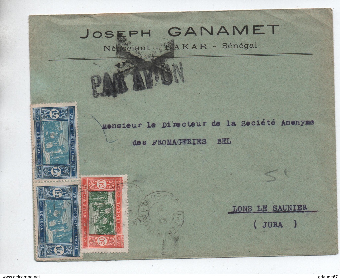 ENVELOPPE COMMERCIALE De DAKAR (SENEGAL) Pour LONS LE SAUNIER (JURA) - Cartas & Documentos