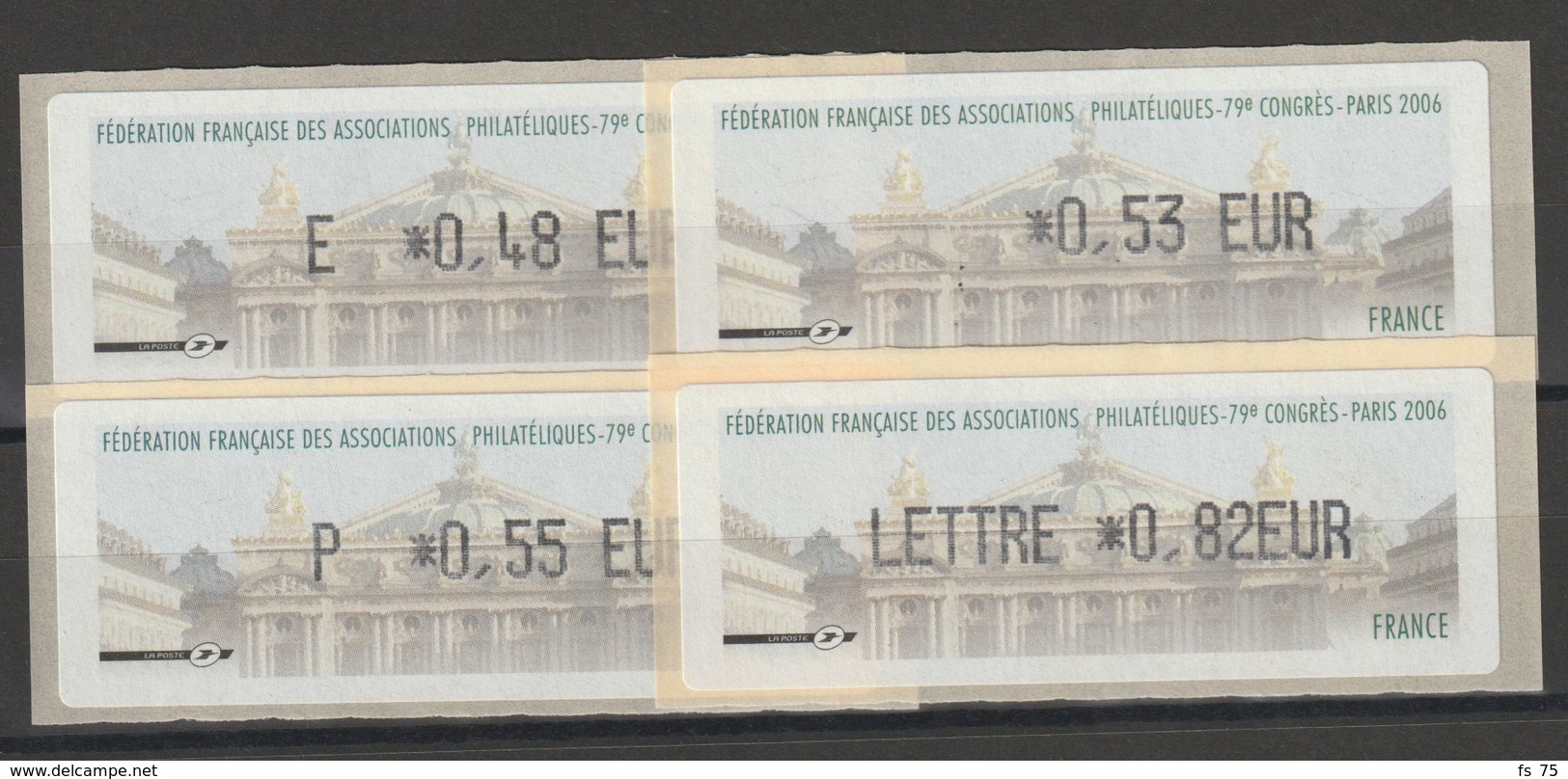 FRANCE - 4 VIGNETTES 0,48€, 0,53€, 0,55€ ET 0,82€ - F.F.A.P. 79EME CONGRES PARIS 2006 - 1999-2009 Illustrated Franking Labels
