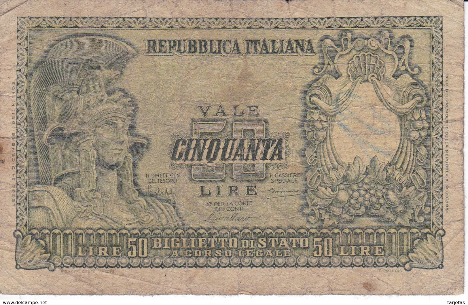 BILLETE DE ITALIA DE 50 LIRAS DEL AÑO 1951  (BANKNOTE) - 50 Liras