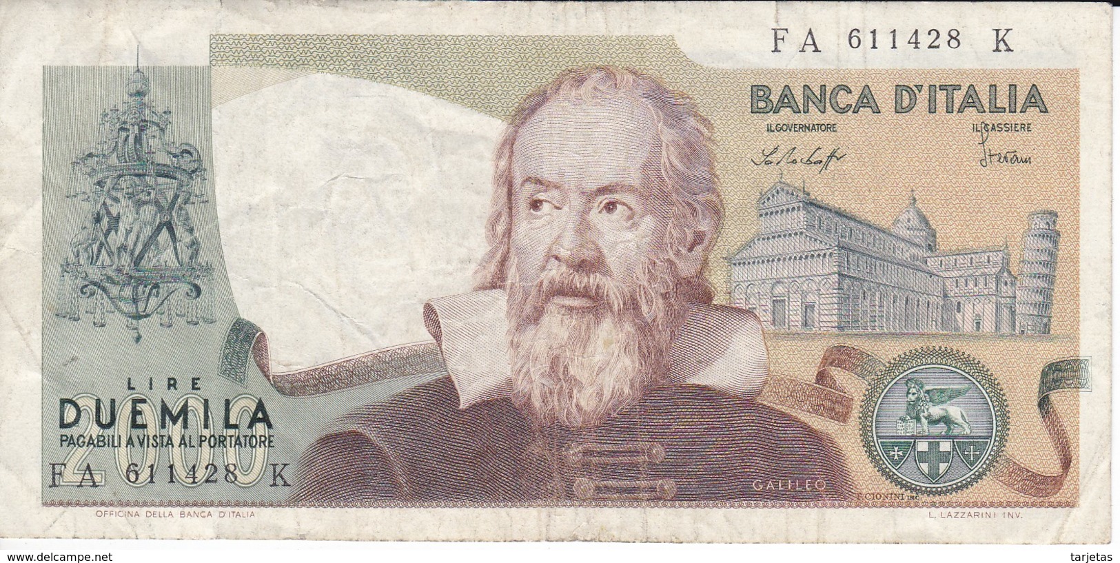 BILLETE DE ITALIA DE 2000 LIRAS DEL AÑO 1976  GALILEO  (BANKNOTE) - 2000 Lire