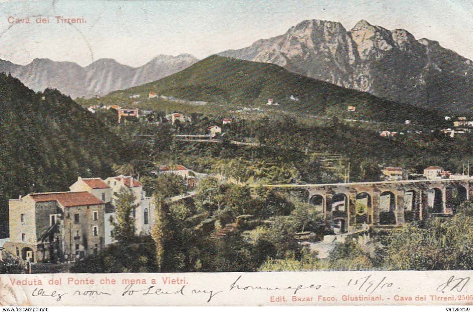 CAVA DEI TIRRENI-SALERNO-VEDUTA DEL PONTE CHE MENA A VIETRI-CARTOLINA VIAGGIATA IL 15-9-1910 - Salerno