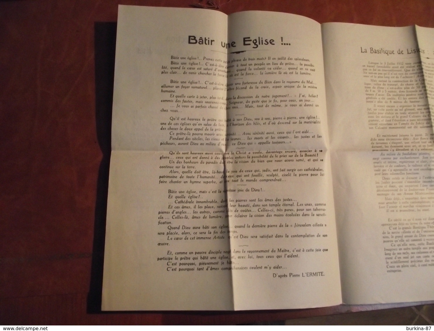 Comité D'ERECTION De La Basilique De Dte Thérèse De LISIEUX, Document 1935 - Godsdienst & Esoterisme