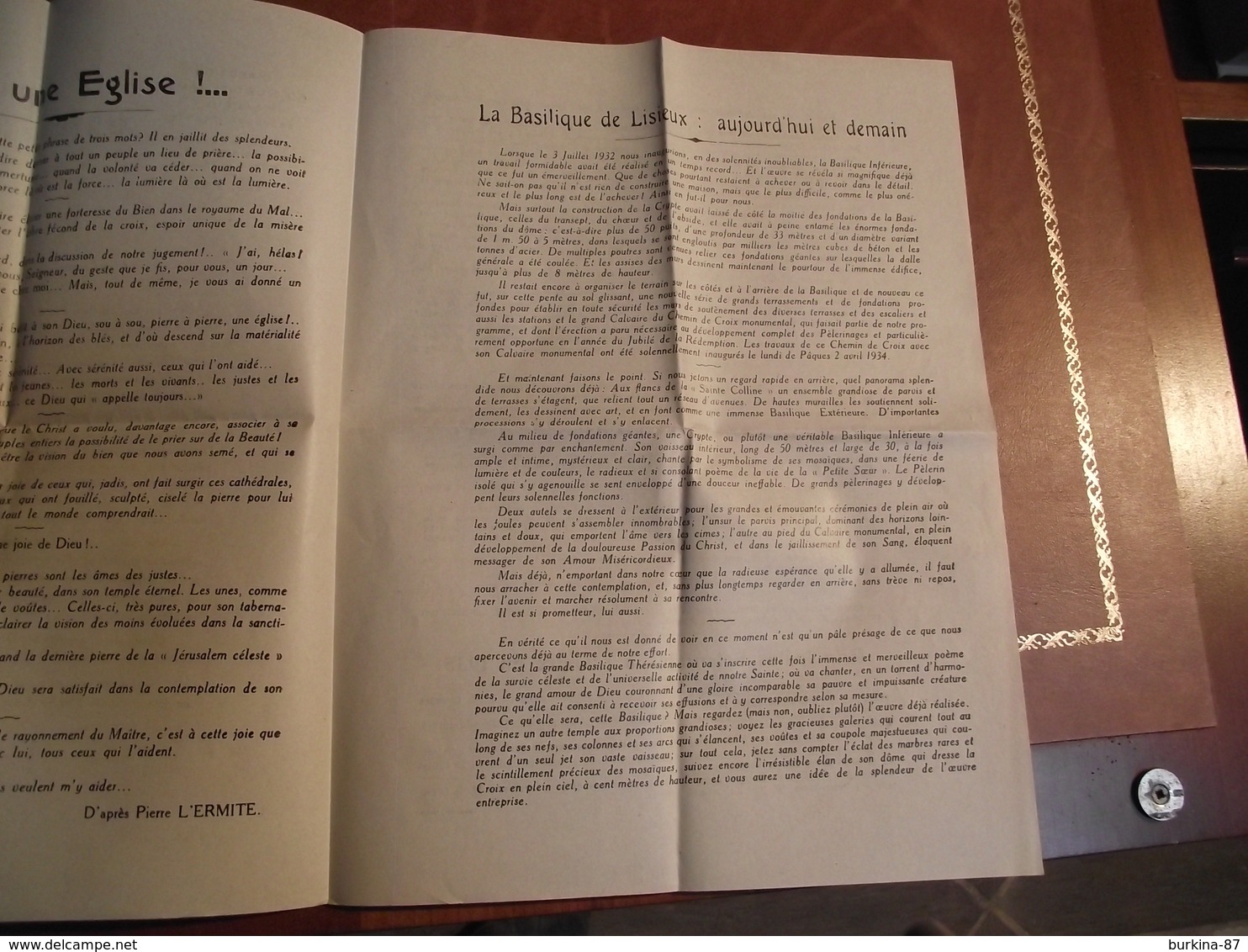 Comité D'ERECTION De La Basilique De Dte Thérèse De LISIEUX, Document 1935 - Religion & Esotérisme