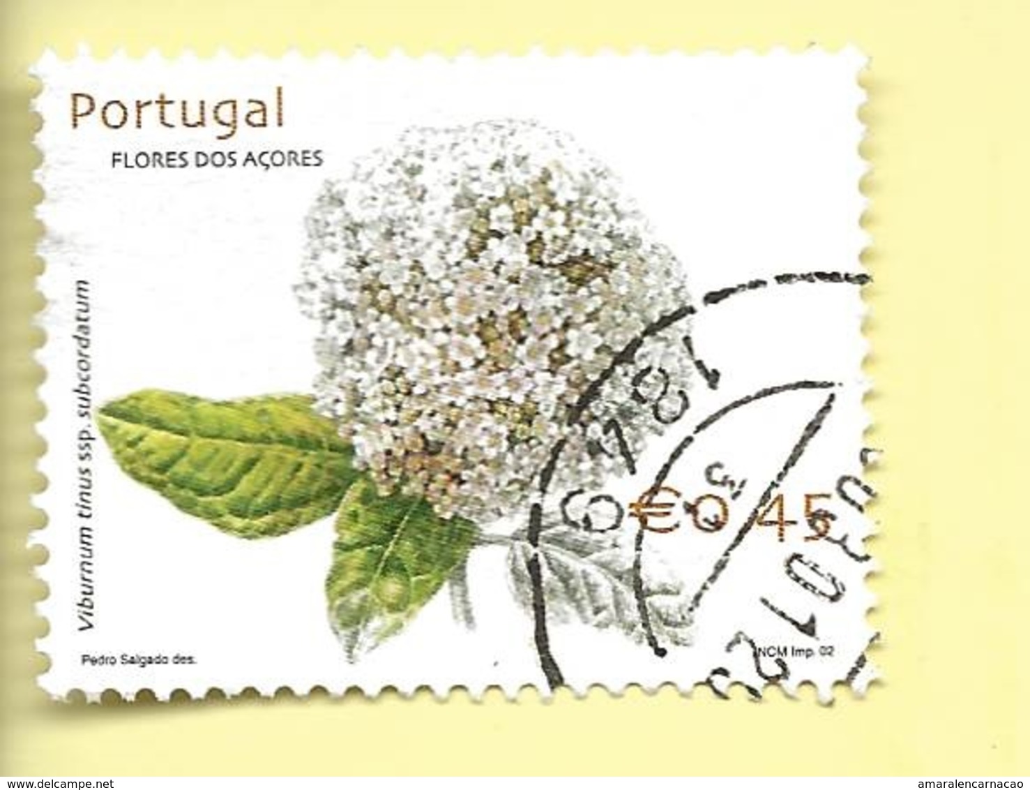 TIMBRES- STAMPS -SELLOS - PORTUGAL (AÇORES) -2002- FLEURS DES AÇORES - Viburnum Tinus Ssp. Subcordatum - TIMBRE OBLITÉRÉ - Autres & Non Classés