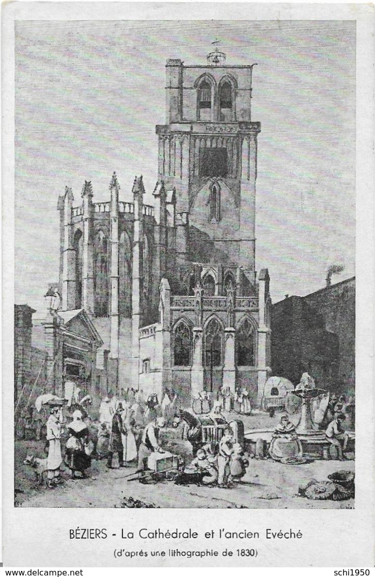 ~  JP  ~   34  ~     BEZIERS     ~   La Cathédrale Et L' Ancien Evéché   ~  LITHO  De 1830    ~ - Beziers