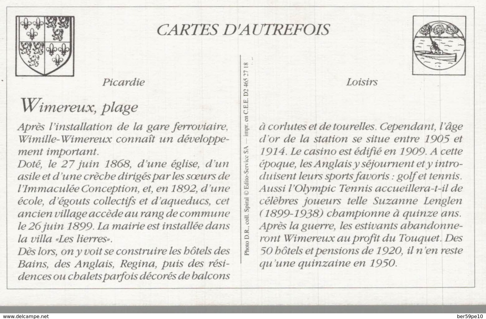 CARTES D'AUTREFOIS  LOISIRS  PICARDIE WIMEREUX PLAGE - Picardie