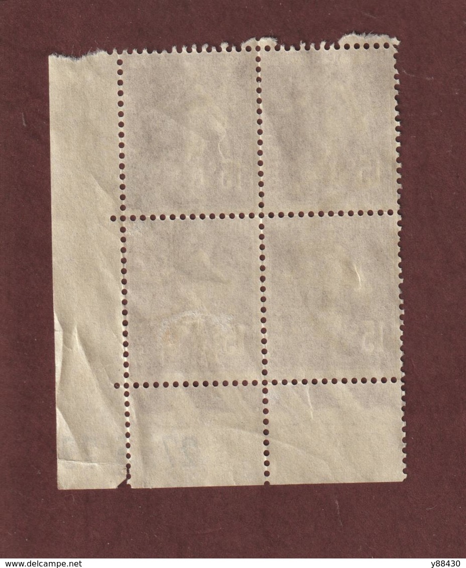 189 De 1924-26 - Oblitéré  - Coin Daté De 4 Timbres - Type Semeuse Fond Plein . 15c. Brun Lilas - 2 Scannes - ....-1929