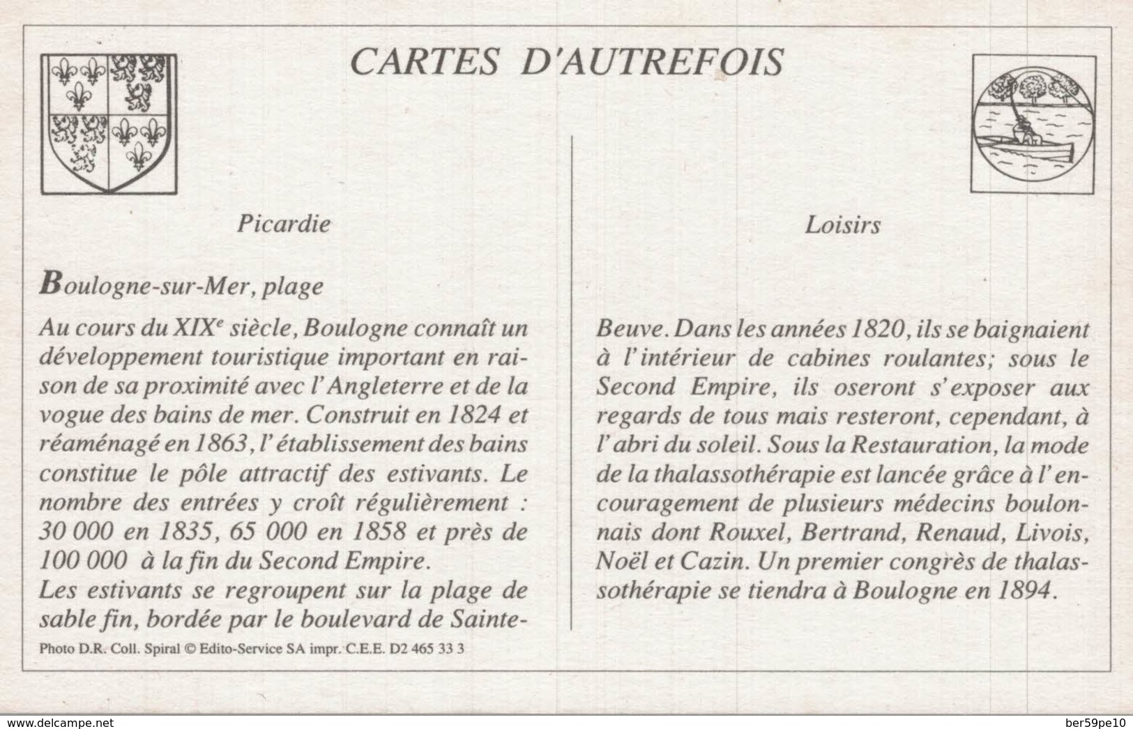 CARTES D'AUTREFOIS  LOISIRS  PICARDIE  BOULOGNE-SUR-MER PLAGE - Picardie