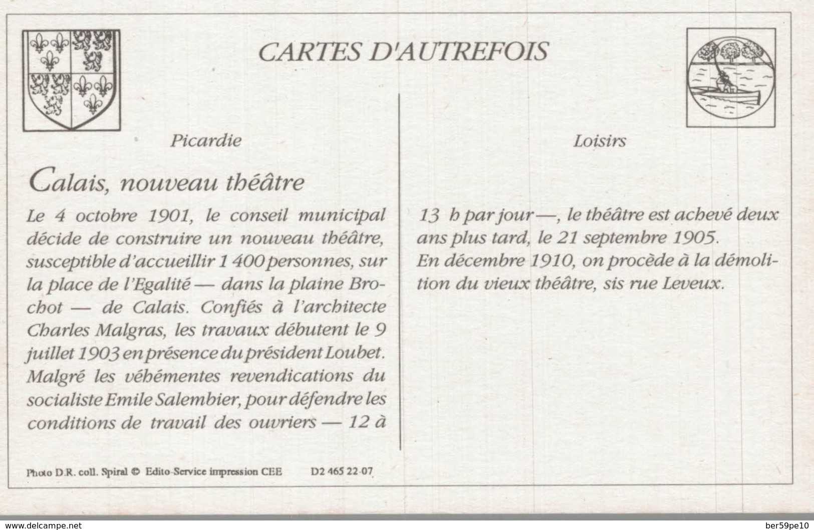 CARTES D'AUTREFOIS  LOISIRS  PICARDIE  CALAIS NOUVEAU THEATRE - Picardie