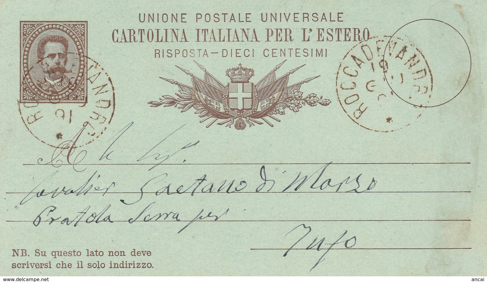 Roccadevandro. 1891. Annullo Grande Cerchio ROCCADEVANDRO, Su Cartolina Postale - Storia Postale