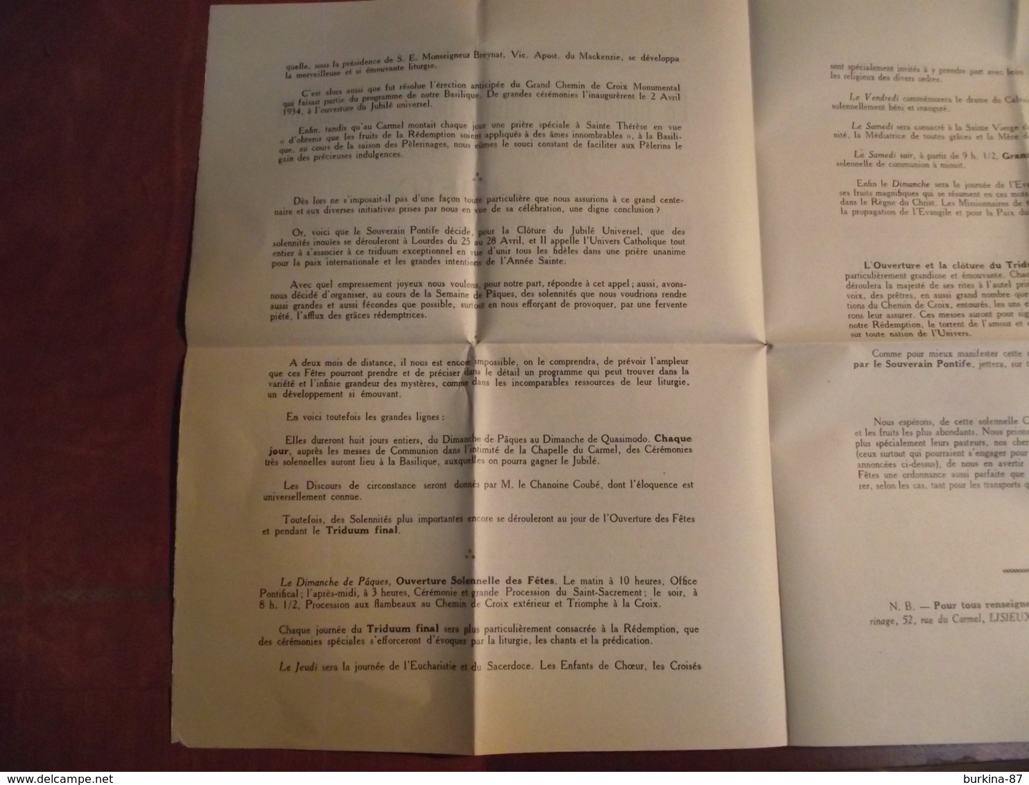 LISIEUX,  Cloture Du Jubilé De La Rédemption, 28 Avril 1935, Programme - Religion & Esotérisme