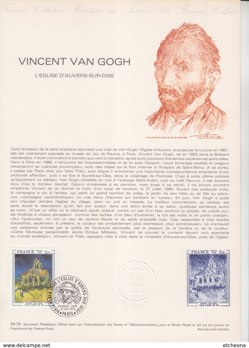 = L'Eglise D'Auvers Sur Oise De Vincent Van Gogh Collection Historique De France 1er Jour Paris 27.10.79 N°2054 - Documents Of Postal Services