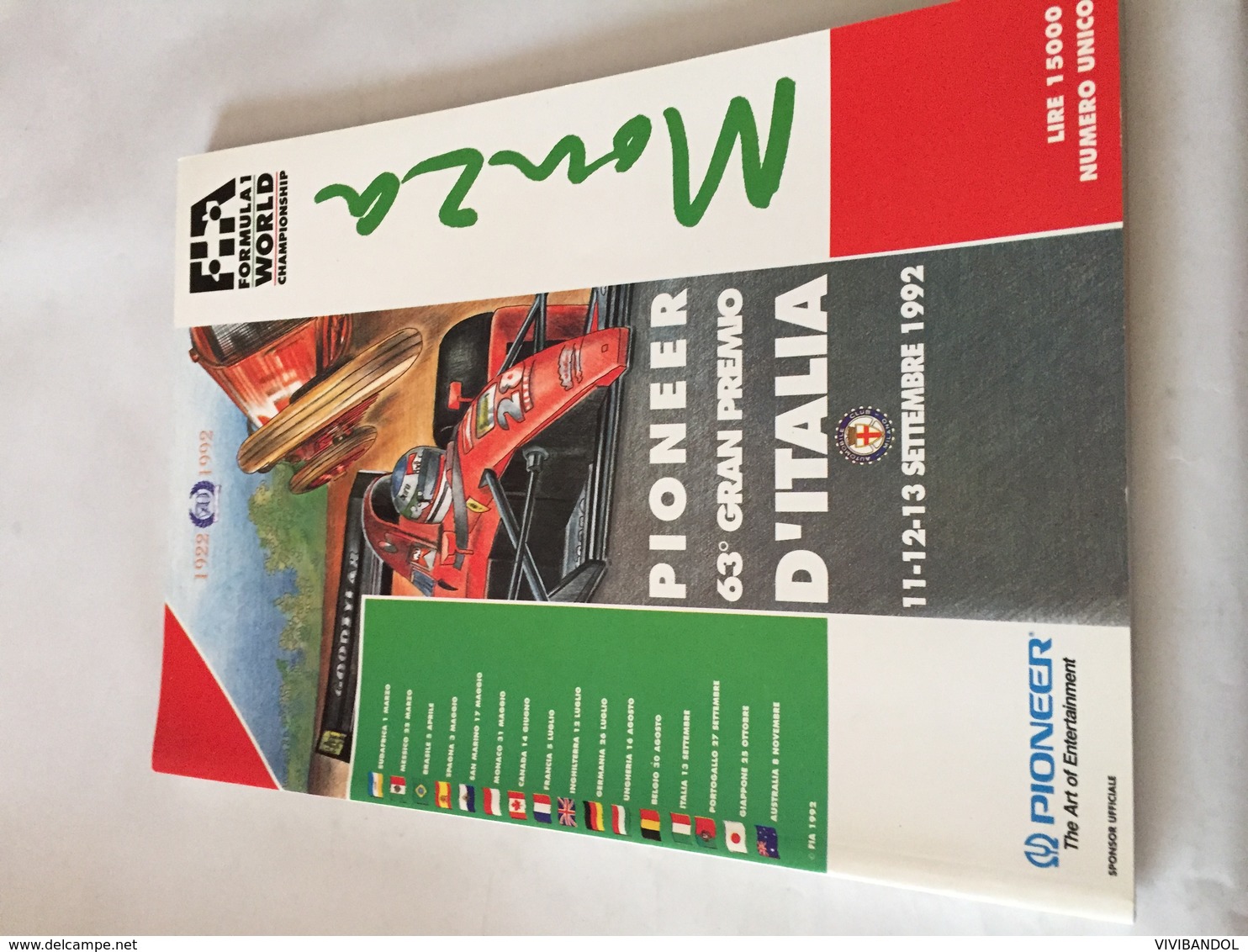 Programme OFFICIEL Du 63e Grand Prix D'ITALIE De F1 1992 - Automobile - F1