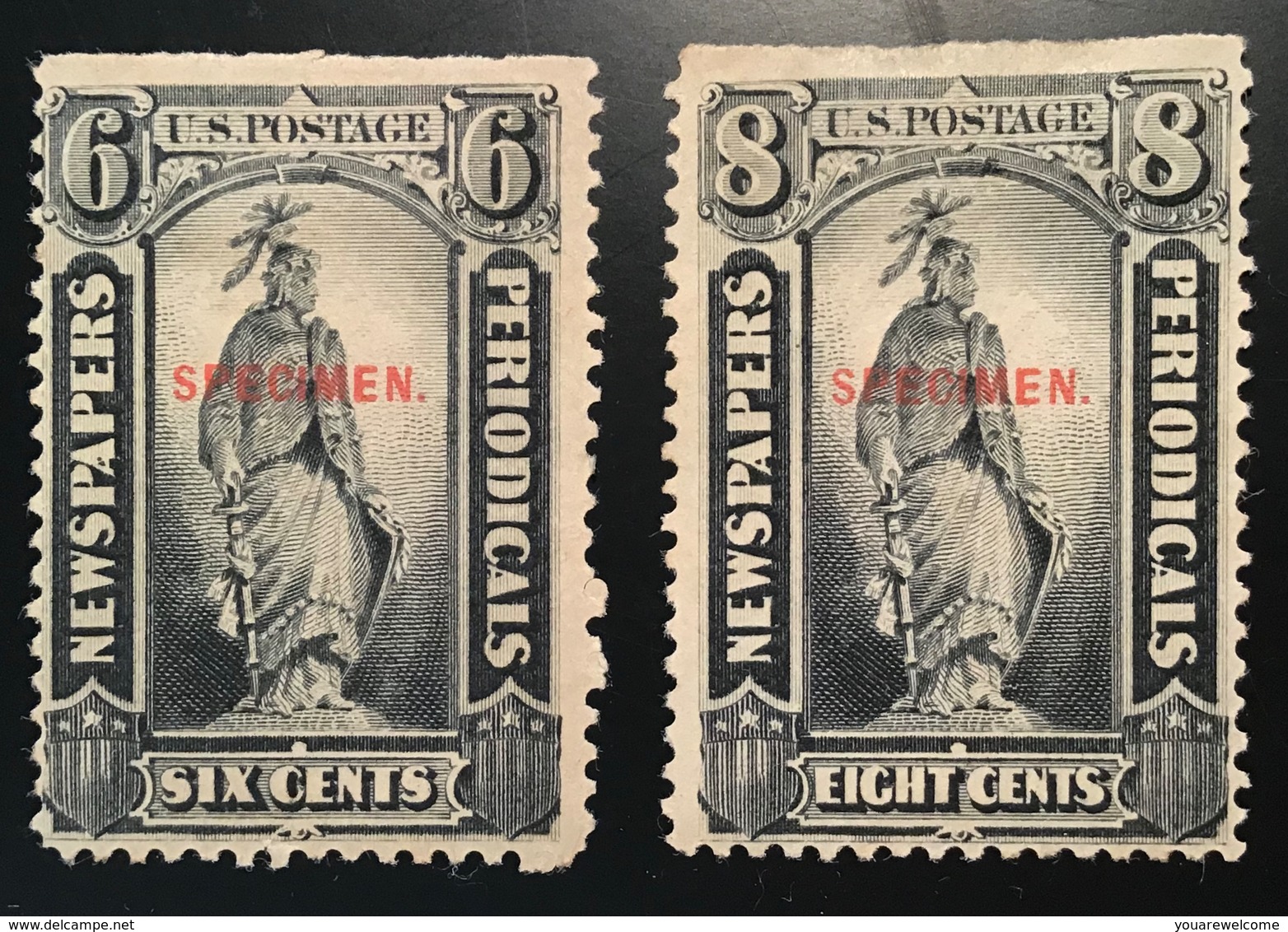 US 1879 Newspaper And Periodical Stamps SPECIMEN Scott PR60S, 61S 6c + 8c Black Unused (*)(USA Timbres Pour Journaux - Zeitungsmarken & Streifbänder