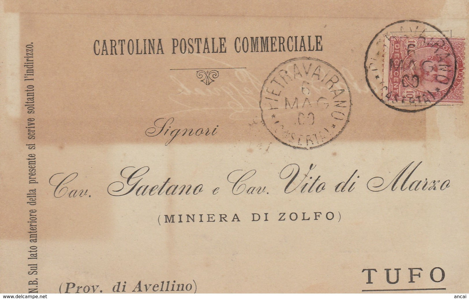 Pietravairano. 19002. Annullo Grande Cerchio PIETRAVAIRANO (CASERTA), Su Cartolina Postale - Storia Postale