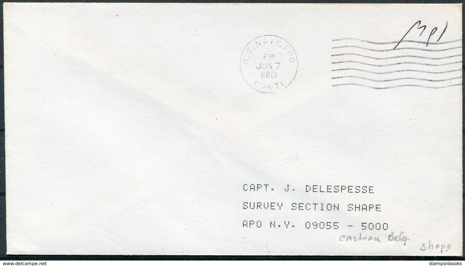 1988 (year Slug Inverted!) Iceland USA Navy FPO 09571 Fieldpost Military Cover. SHAPE NATO - Lettres & Documents