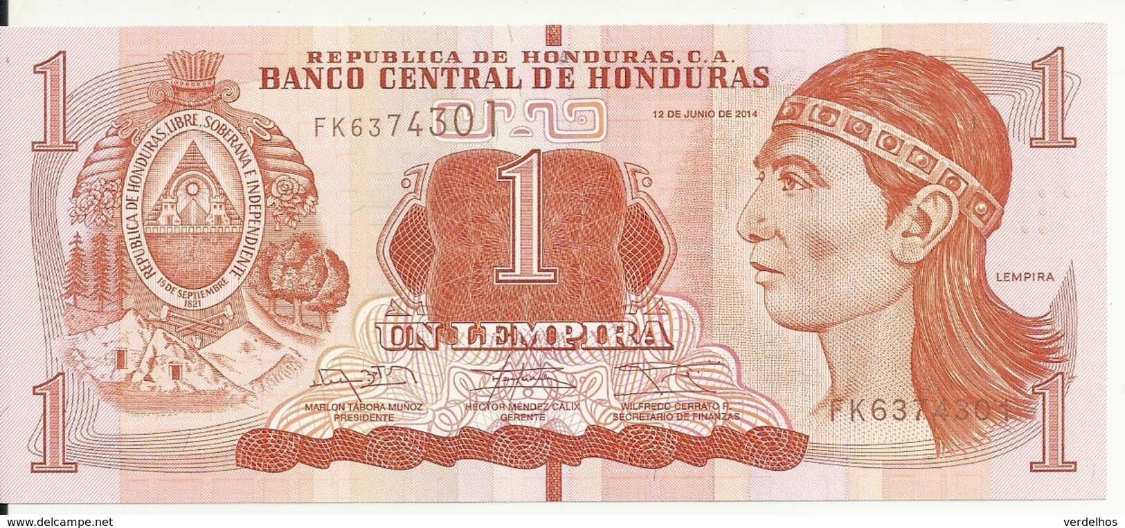 HONDURAS 1 LEMPIRA 2014 UNC P 96 B - Honduras