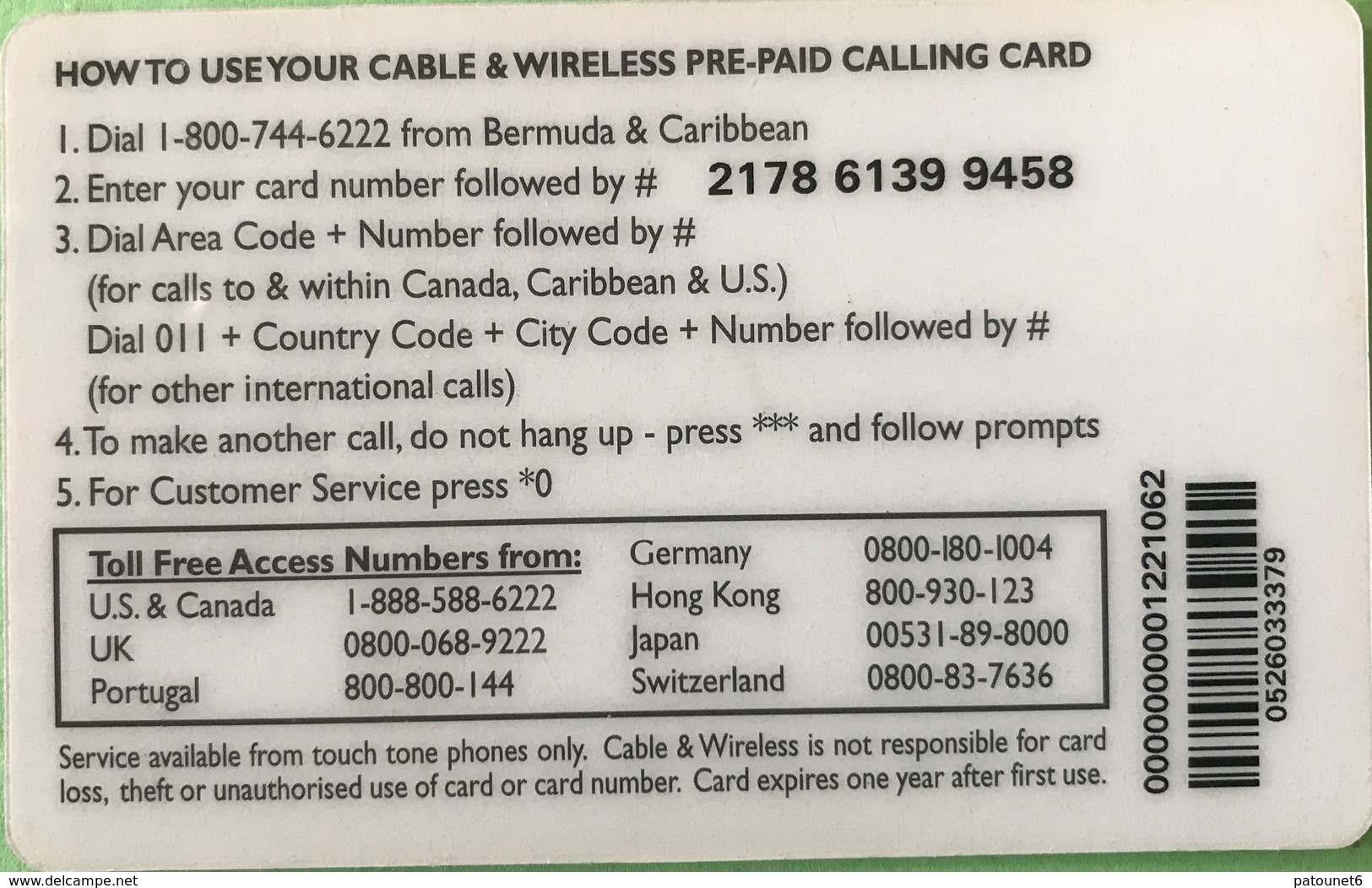 BERMUDES  -  Prepaid  -   Cable & Wireless  -  Homes & Gardens  -  $ 10 - Bermude