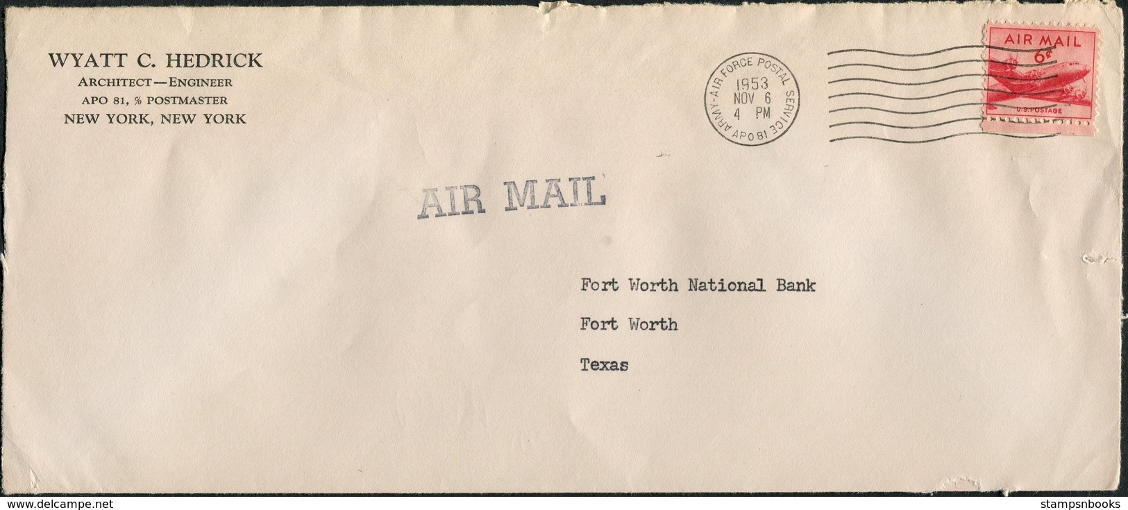 1953 Iceland US Army Air Force Postal Service A.P.O. 81 Fieldpost Keflavik Military Cover -Fort Worth National Bank, USA - Briefe U. Dokumente