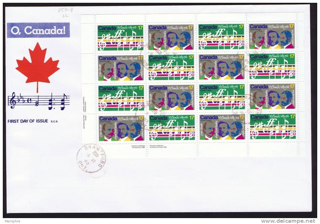 1980  O, Canada Centenary  Sc 857-8  Sheet Of 8 Each  SCS Cachet - 1971-1980
