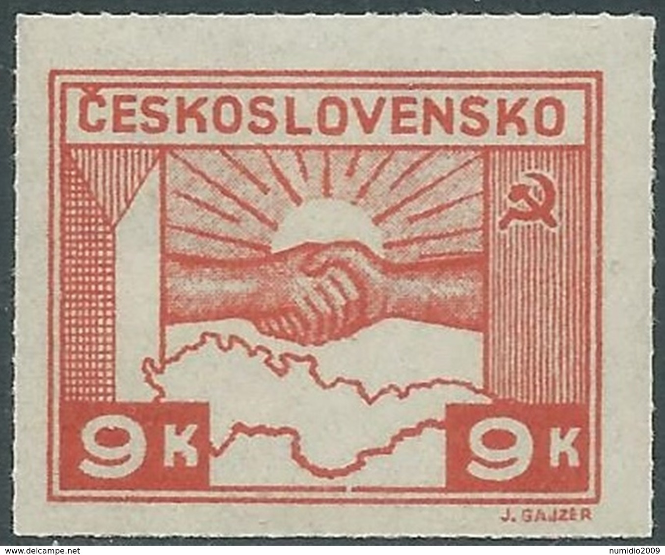 1945 CECOSLOVACCHIA AMICIZIA CON URSS 9 KR MNH ** - RC19-7 - Unused Stamps