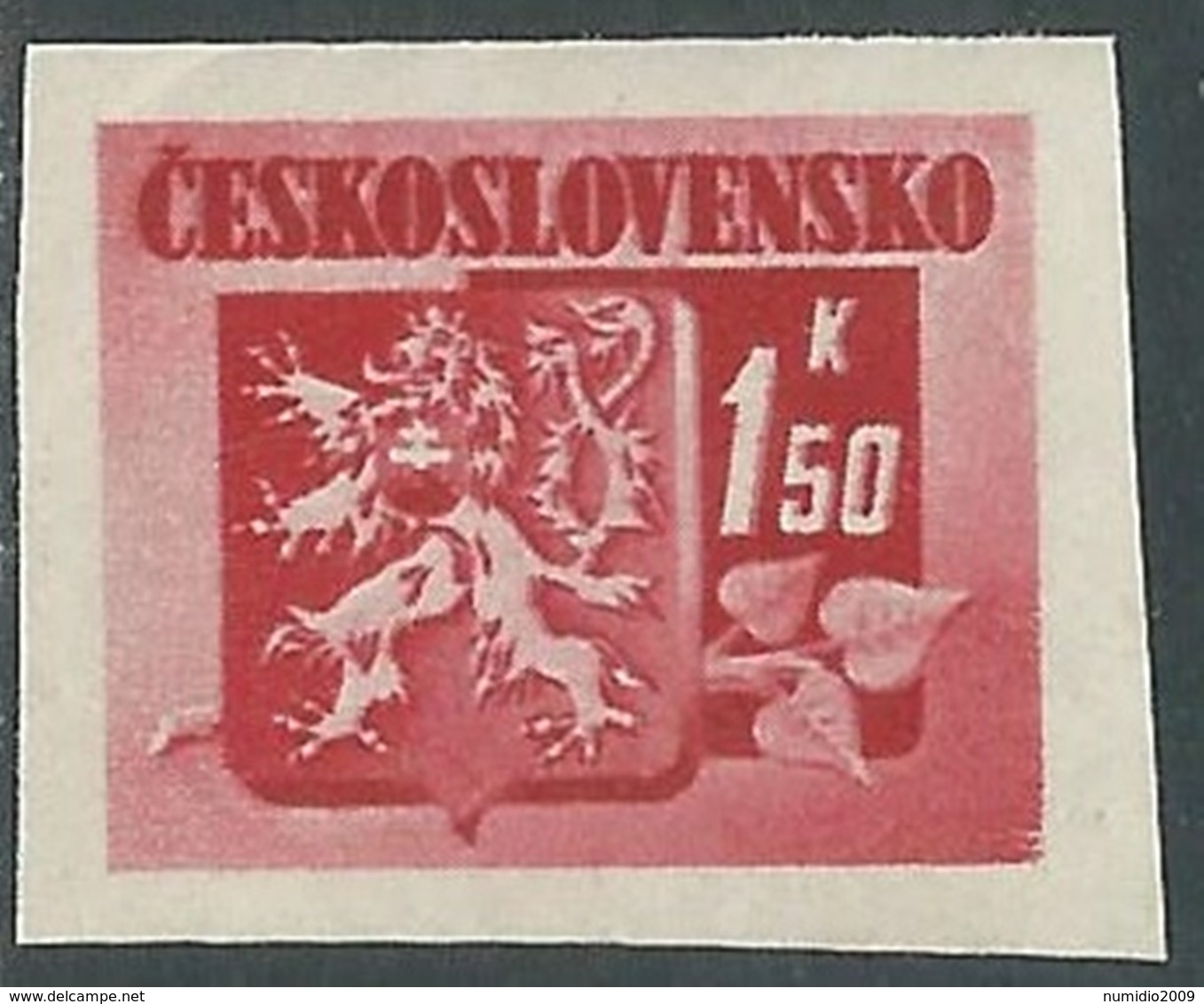 1945 CECOSLOVACCHIA STEMMA E FRONDA DI TIGLIO 1,50 KR MNH ** - RC19-6 - Nuovi