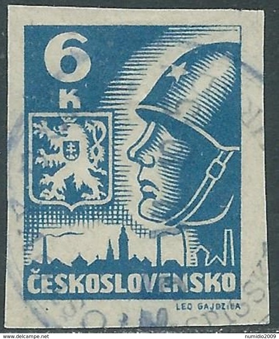 1945 CECOSLOVACCHIA USATO SOLDATO SOVIETICO 6 KR - RC20-8 - Used Stamps