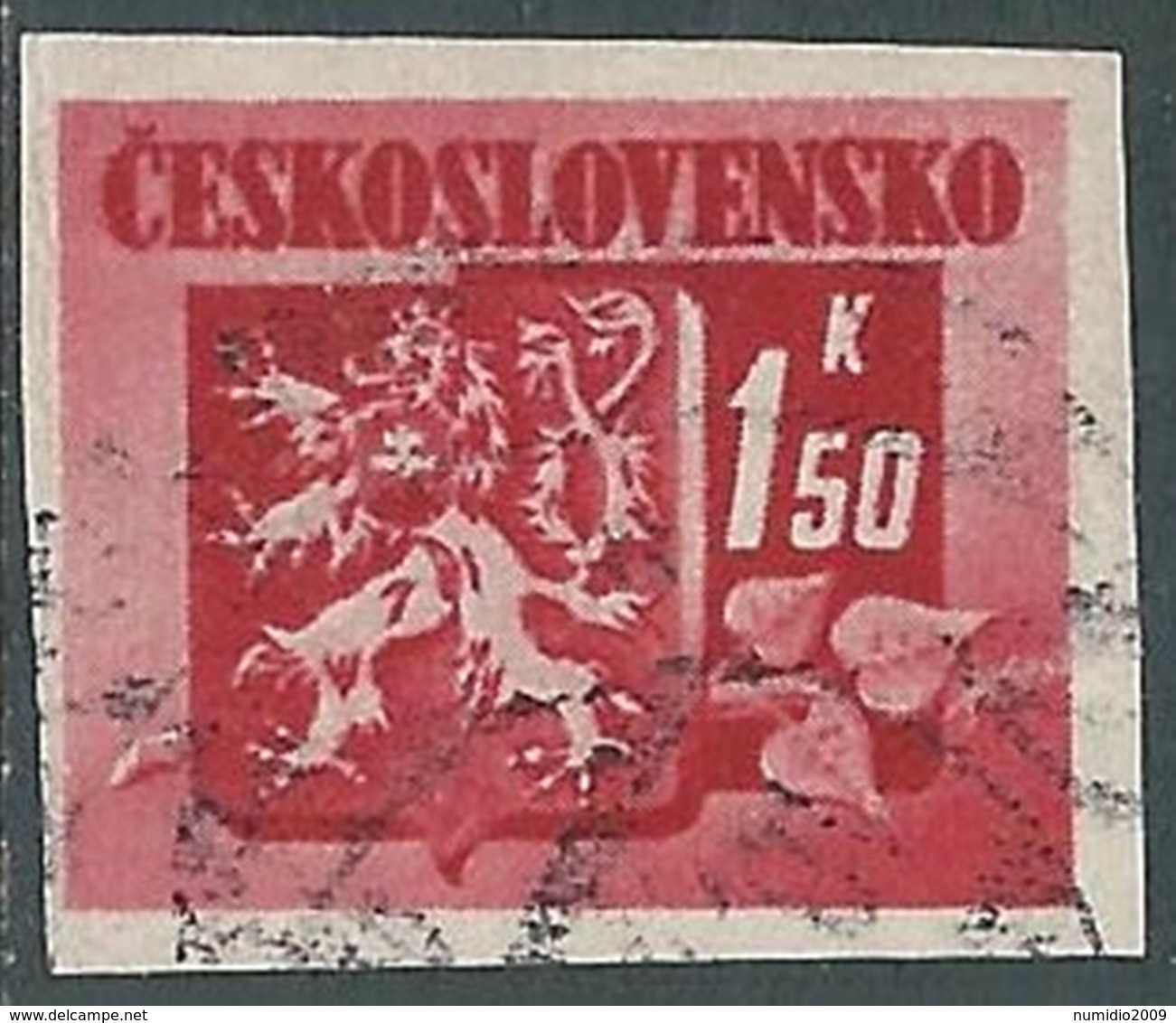 1945 CECOSLOVACCHIA USATO STEMMA E FRONDA DI TIGLIO 1,50 KR - RC22-3 - Usati