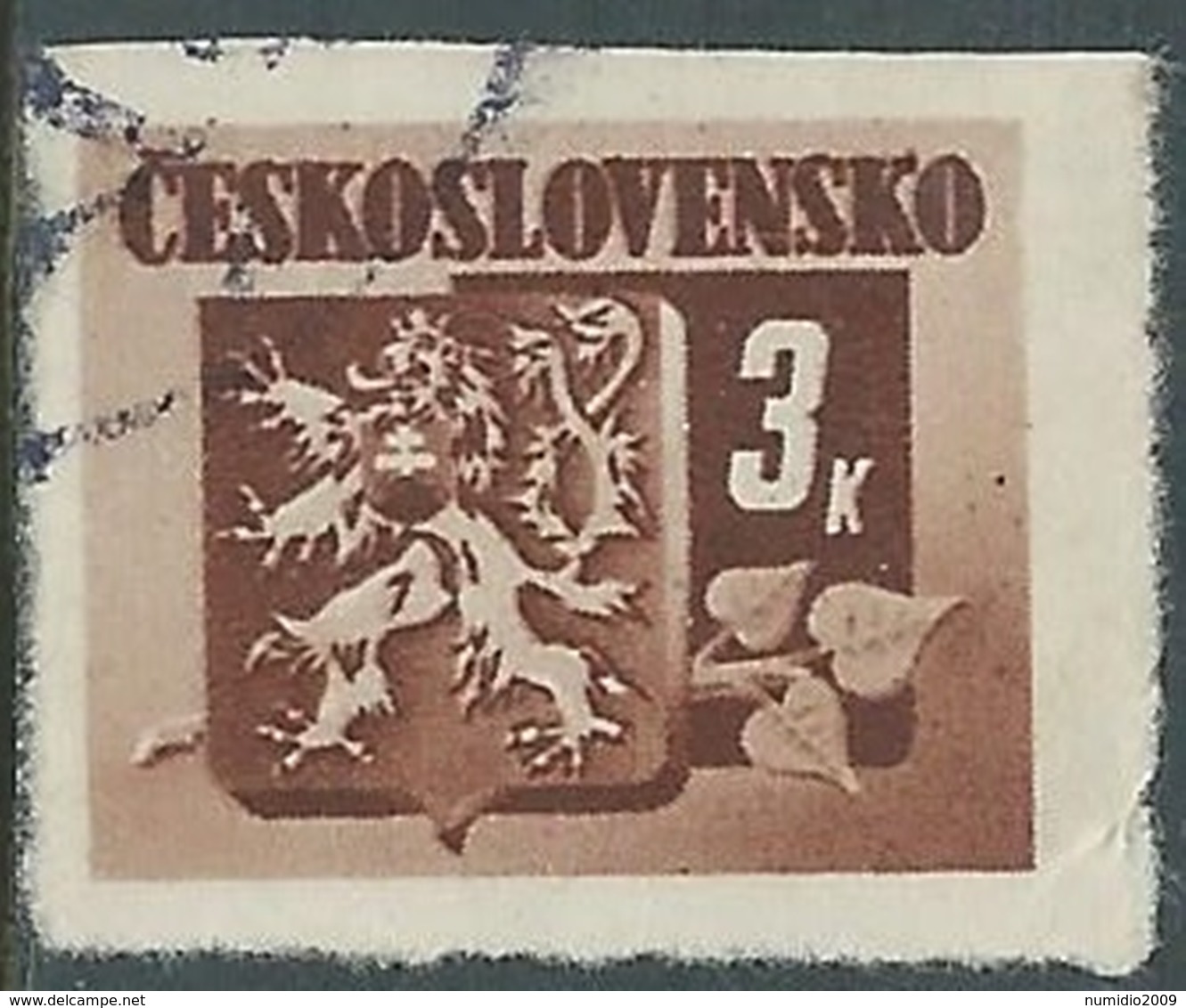 1945 CECOSLOVACCHIA USATO STEMMA E FRONDA DI TIGLIO 3 KR - RC22-2 - Usati