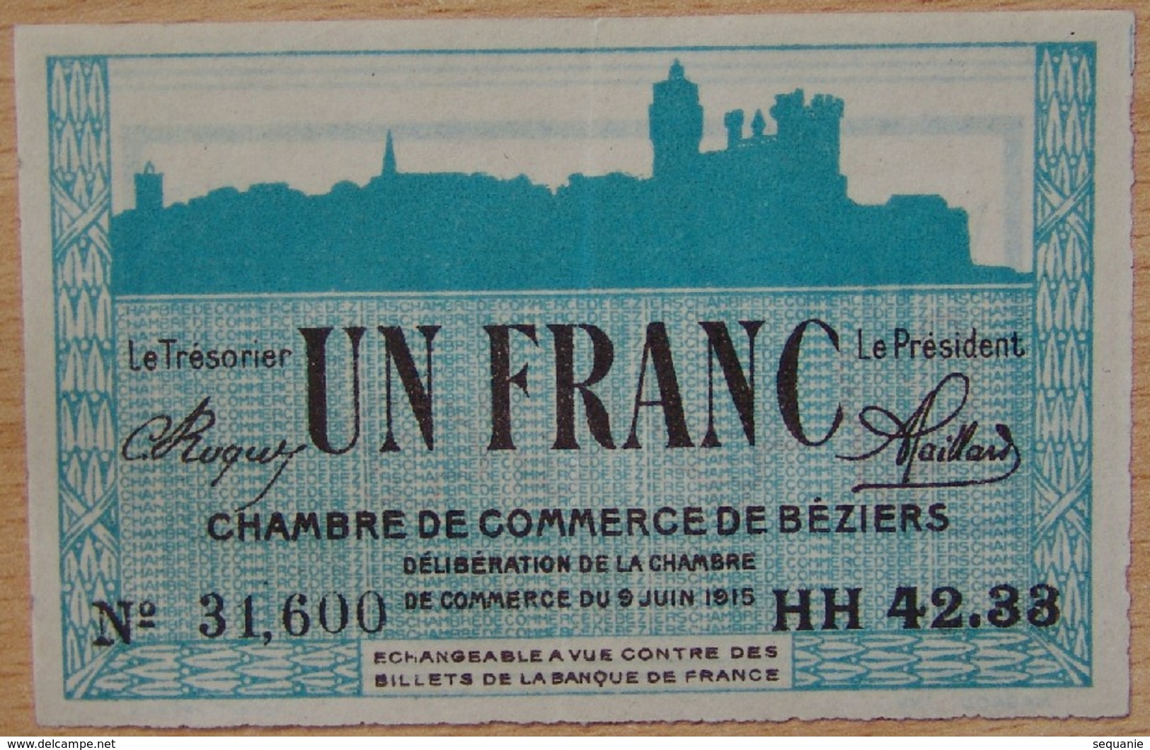 BEZIERS ( 34) 1 Franc Chambre De Commerce 9 JUIN 1915 Série RR - Chambre De Commerce