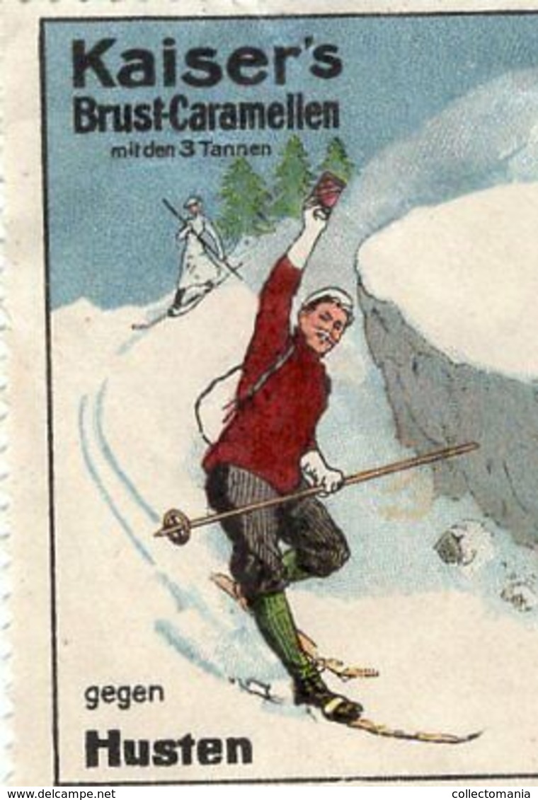 9 Poster Stamps advertising cinderellas Sport Ski skiing Schweiz Wintersport snow humor Graubünden Bayer 1914 Innsbruck