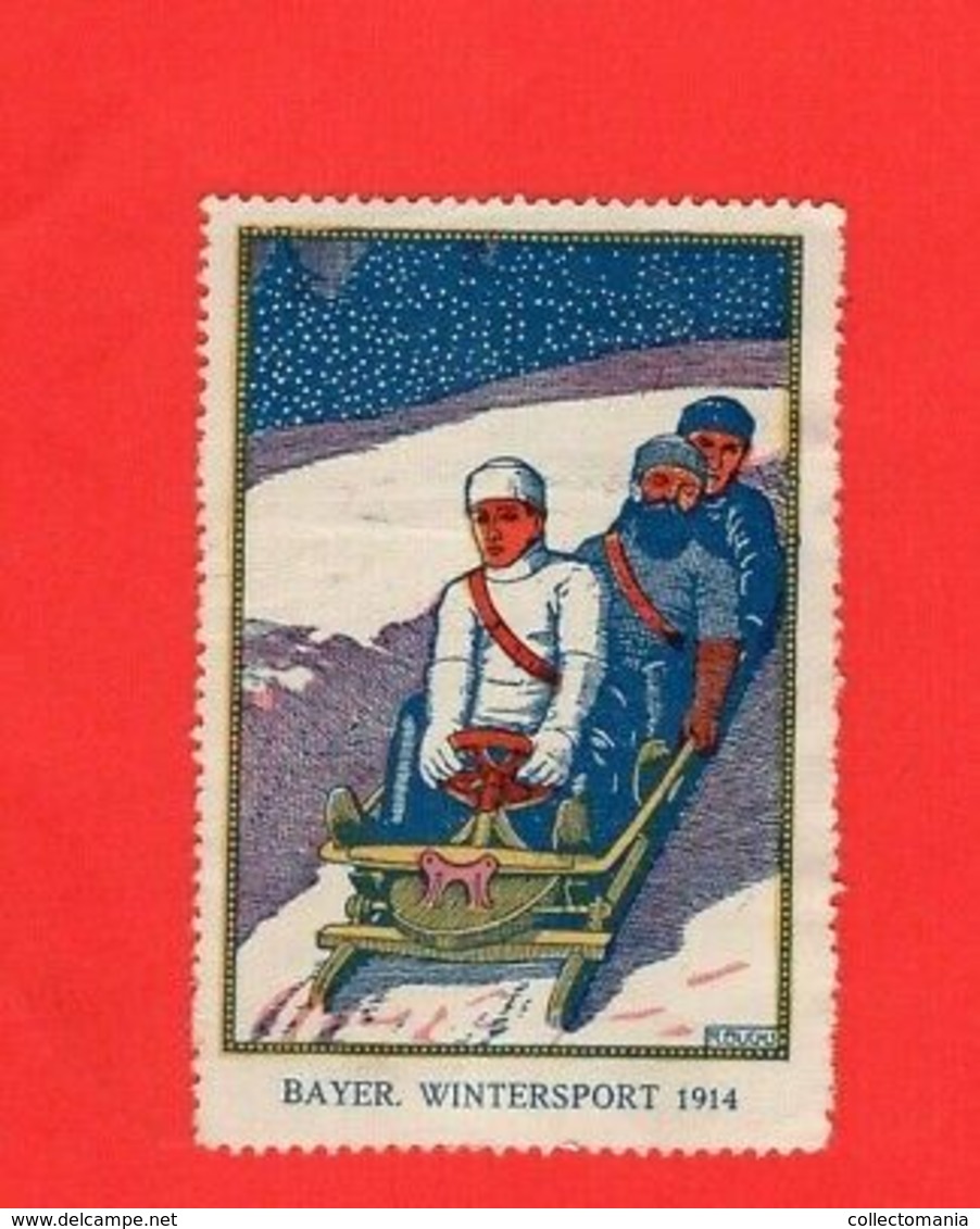 9 Poster Stamps advertising cinderellas Sport Ski skiing Schweiz Wintersport snow humor Graubünden Bayer 1914 Innsbruck