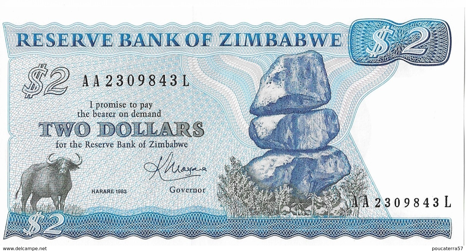 ZIMBABWE=1983    2  DOLLARS    P-1  Sign 2    UNC - Zimbabwe