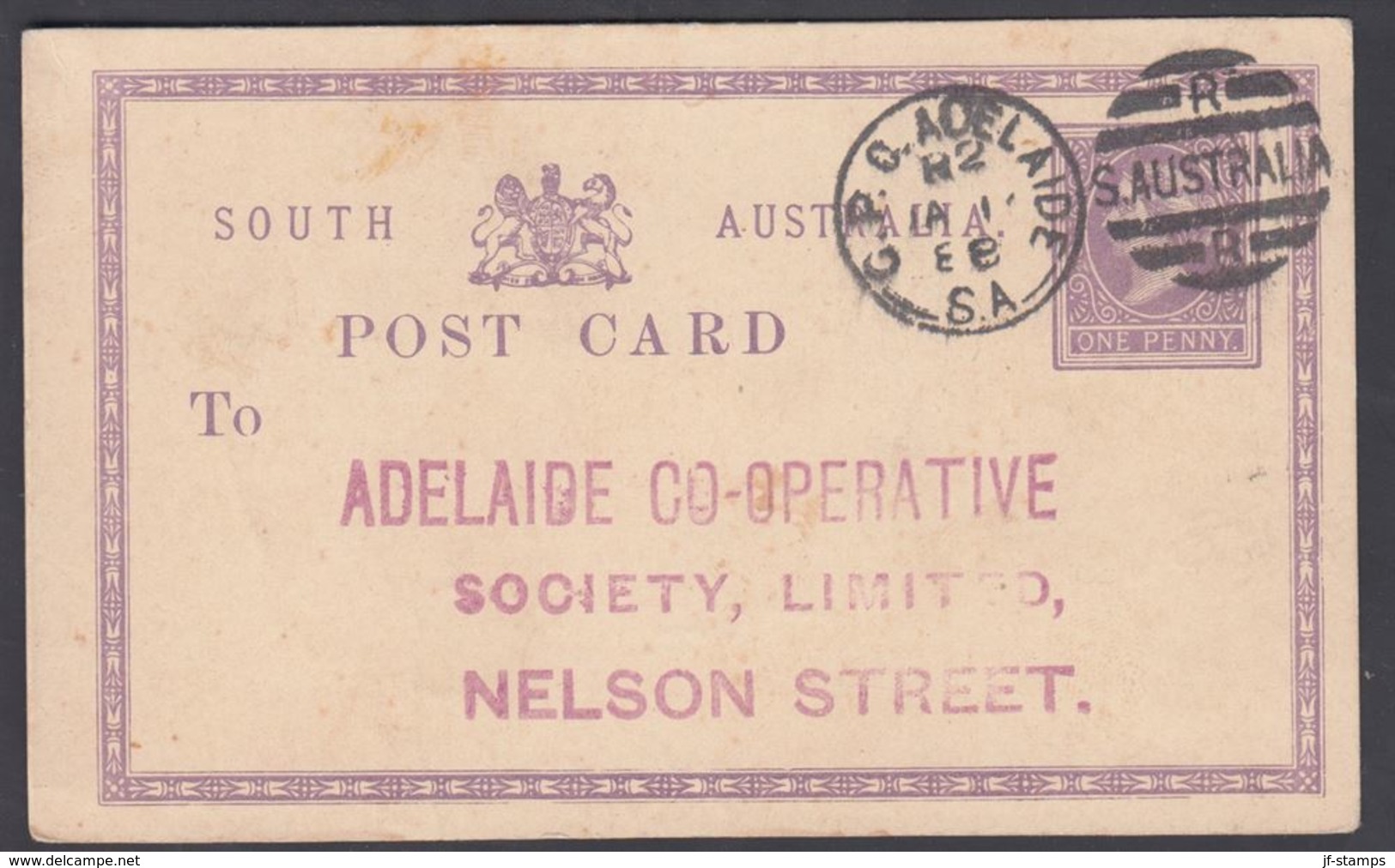 1888. SOUTH AUSTRALIA. ONE PENNY. POST CARD. G.P.O. ADELAIDE S.A. JA 16 88 R S AUSTRA... () - JF321616 - Storia Postale