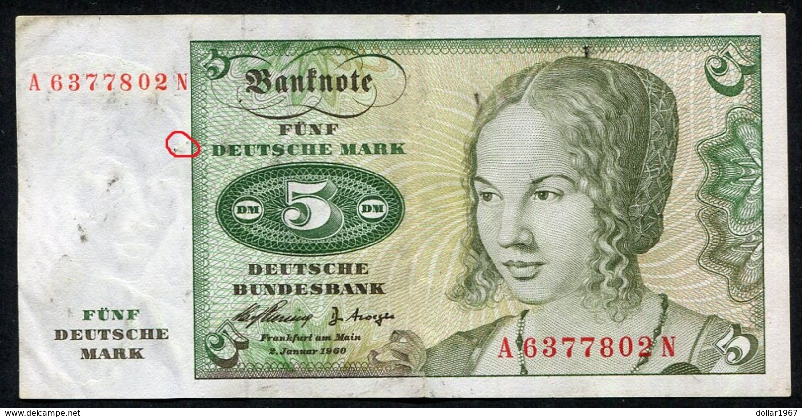 3 X 5 Dm / Deutsche Mark / Bundesbanknote - 2-1-1960. A - See The 2 Scans For Condition.(Originalscan ) - 5 DM