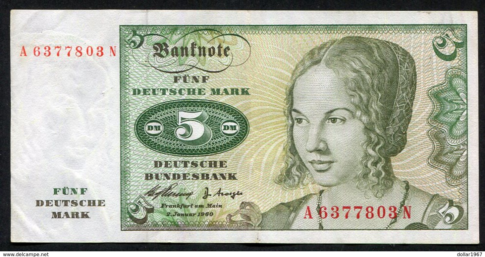 3 X 5 Dm / Deutsche Mark / Bundesbanknote - 2-1-1960. A - See The 2 Scans For Condition.(Originalscan ) - 5 Deutsche Mark