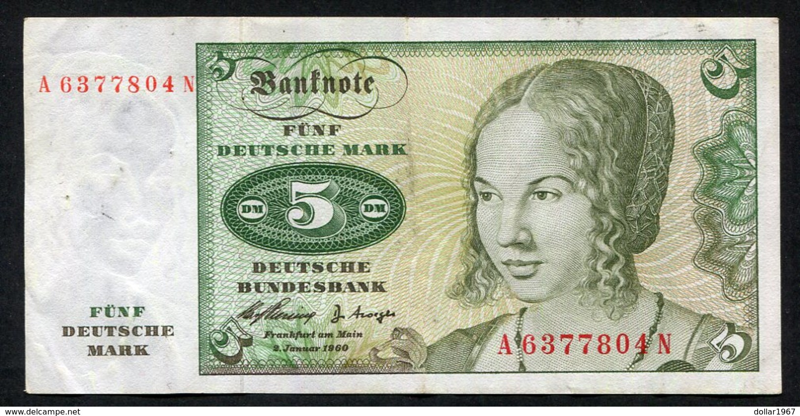 3 X 5 Dm / Deutsche Mark / Bundesbanknote - 2-1-1960. A - See The 2 Scans For Condition.(Originalscan ) - 5 Deutsche Mark