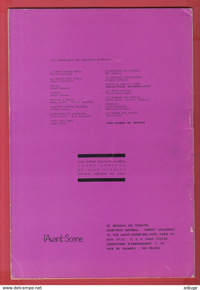 Revue L'Avant-Scène THEATRE N° 176 *15 Juin 1958- LOPE DE VEGA Claude SANTELLI  Albert CAMUS* SUP* Voir Scanns - Franse Schrijvers