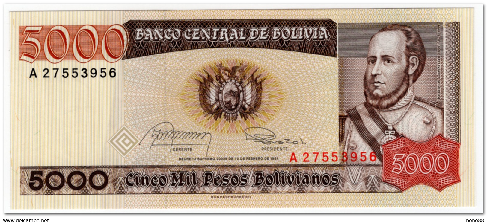 BOLIVIA,5 000 PESOS,1984,P.168,UNC - Bolivie