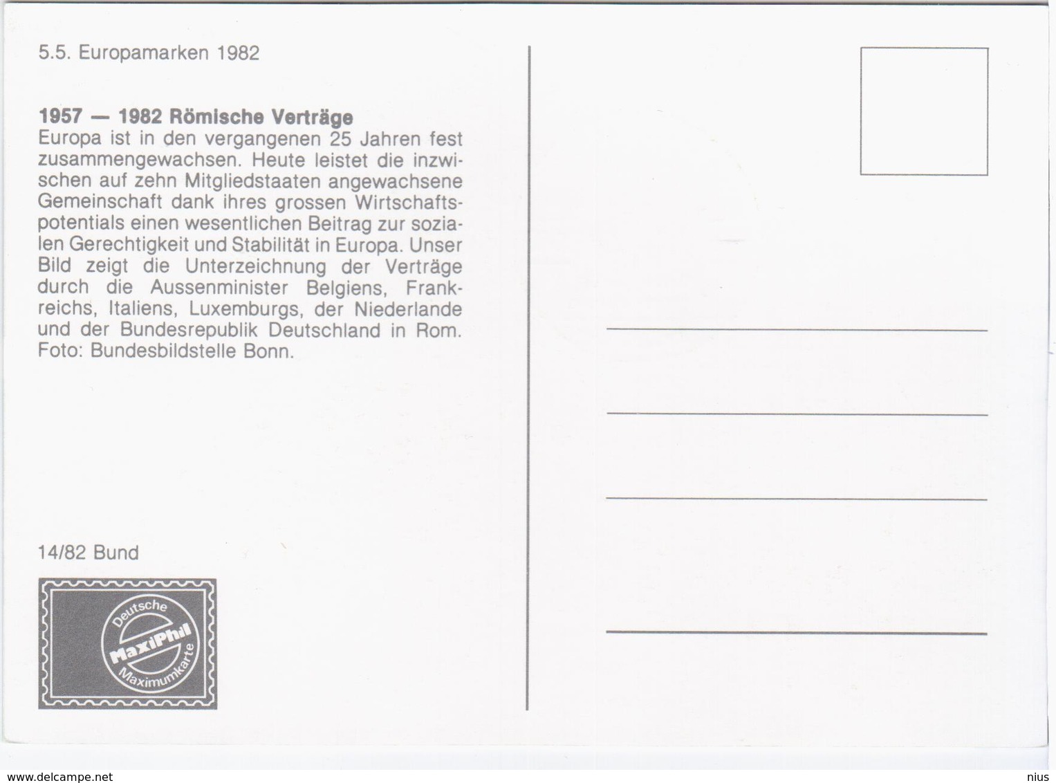 Germany Deutschland 1982 Maximum Card, Europa Europamarken CEPT, 1957-1982 Romische Vertrage, Roman Contracts, Bonn - 1981-2000