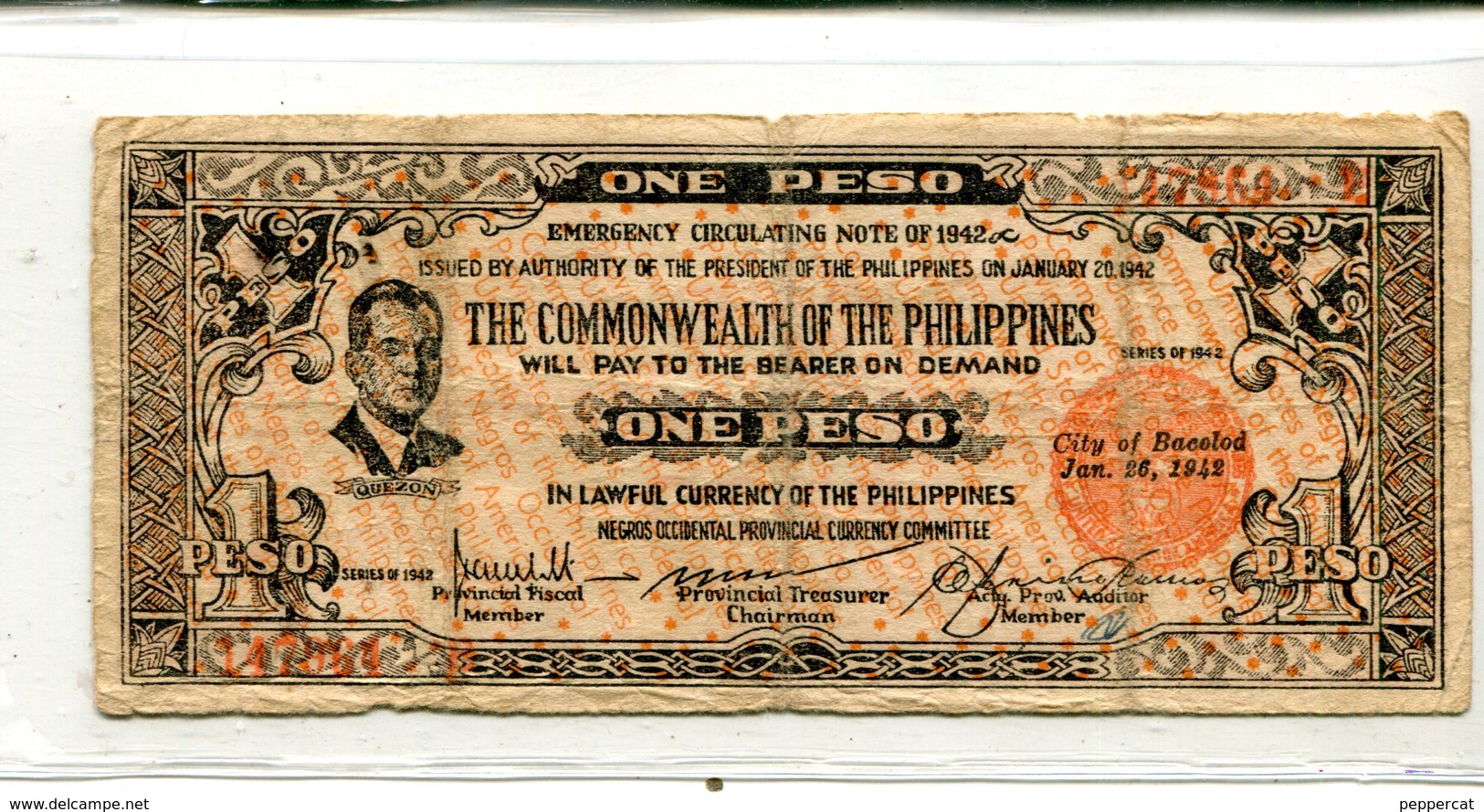 PHILIPPINES 10 PESOS 1942 NEGROS OCCIDENTAL QUEZON EMERGENCY WW2 NOTE XF 3.25 - Filipinas