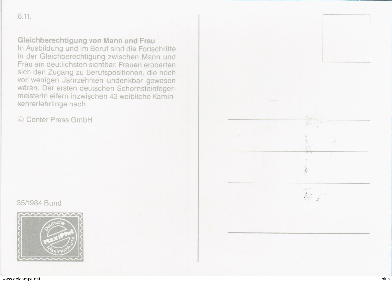 Germany Deutschland 1984 Maximum Card, Gleichberechtigung Von Mann Und Frau, Gender Equality, Bonn - 1981-2000