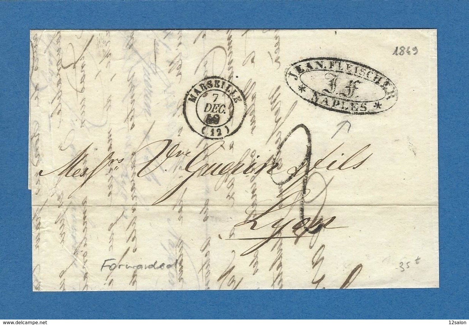BOUCHES DU RHONE MARSEILLE  ACHEMINEUR 1849 écrite A NAPLES - Poste Maritime